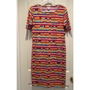 LuLaRoe Carly Dress Small Disney Mickey Mouse Red Orange Short Sleeve Medium
